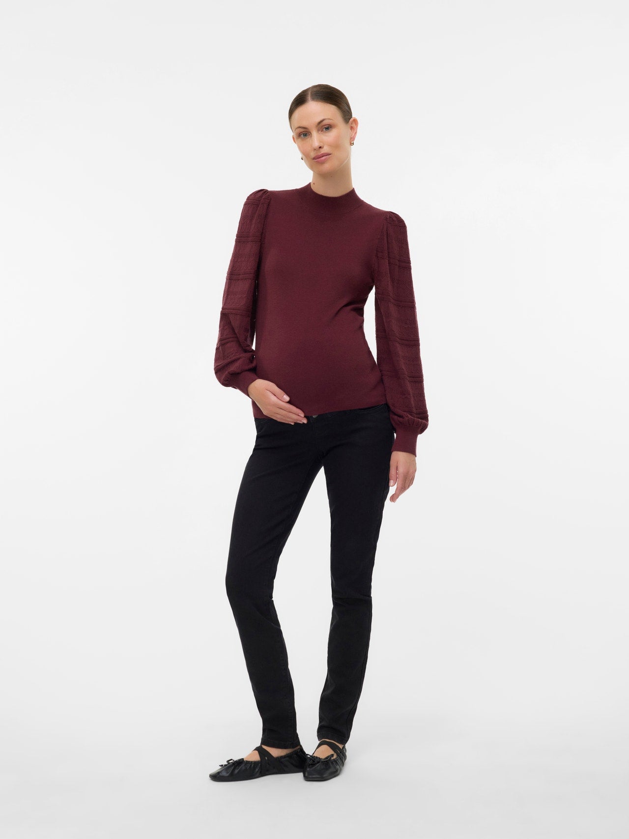 Normal geschnitten Hoch geschlossen Ballonärmel Pullover