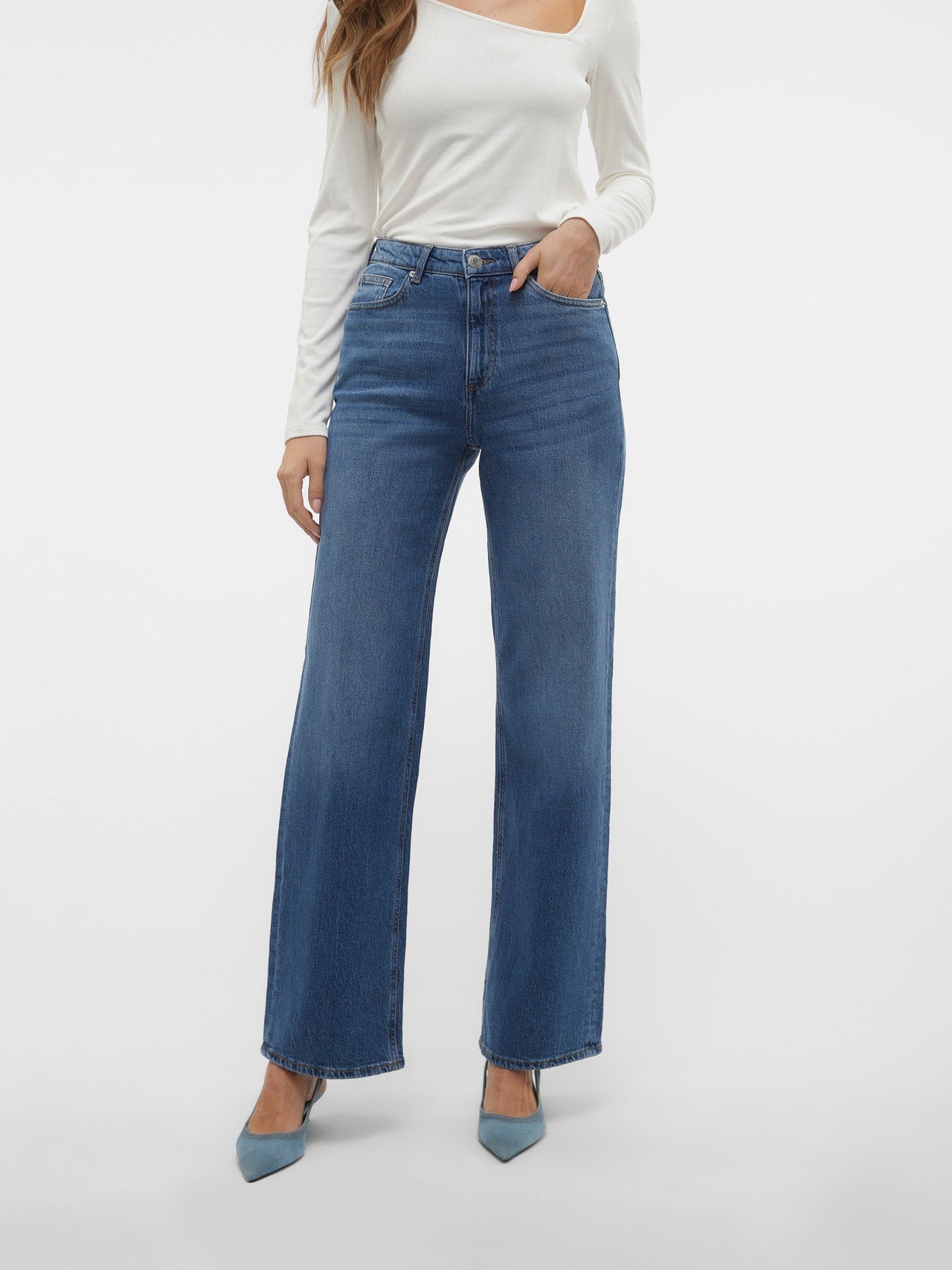 VMTESSA Hohe Taille Weit geschnitten Jeans